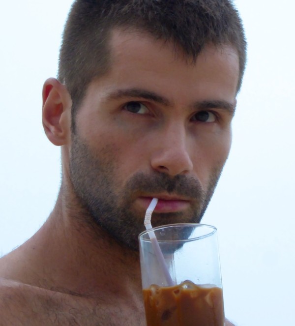Sebastien enjoying an iced coffee