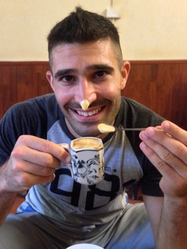 Stefan trying egg coffee