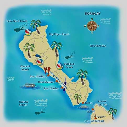 Map of Boracay island and Bulabog beach