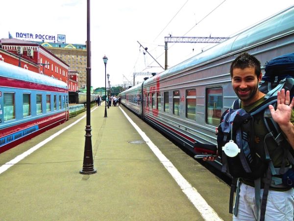 Seb waiting patiently at Moscow's platform to board the train