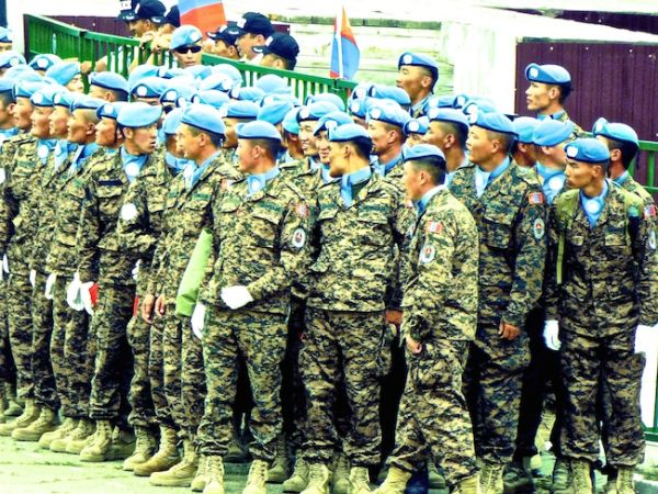 The soldiers lining up at Naadam's opening ceremony