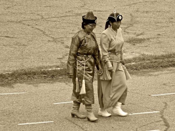 Women dressed up at Naadam's opening ceremony