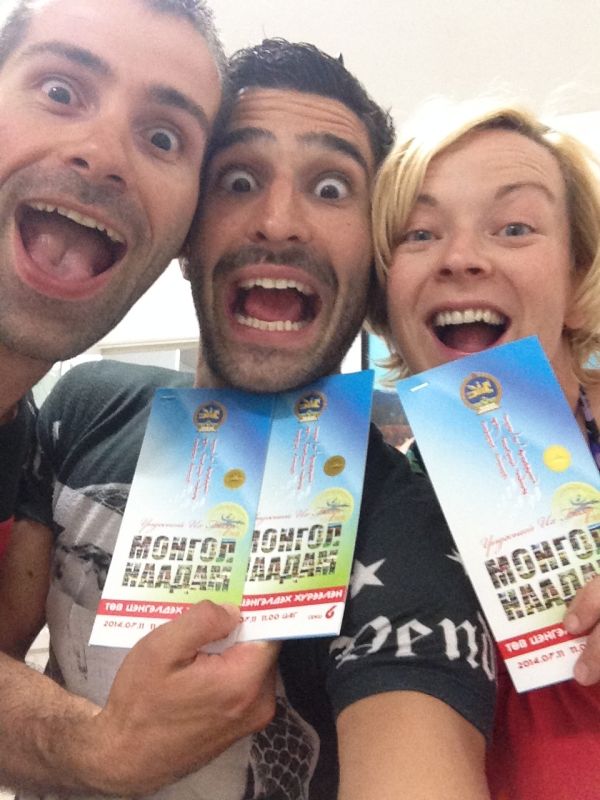 Naadam tickets selfie photo with fellow travel blogger Claire McHale