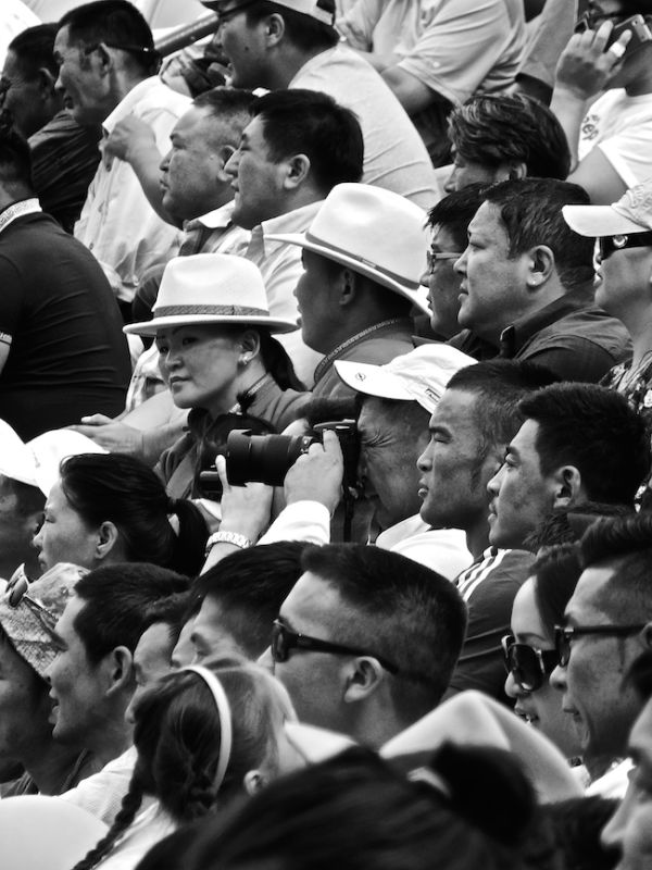 The audience at the Naadam stadium for the opening ceremony
