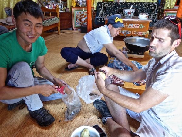 Sebastien helping prepare the ingredients for the khorkhog