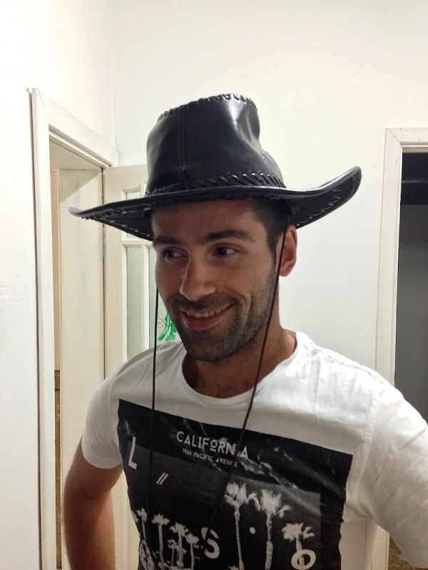 Sebastien discovering Mongolian hats