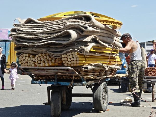 Man buying ger materials at Ulan Bator's Black Market