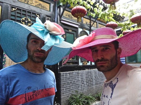 Gay couple travelling Asia Pingyao China