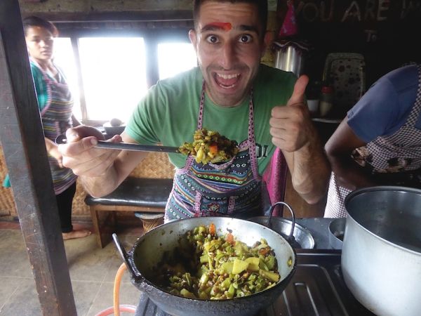 Stefan making the tarkari vegetable curry Stefan making the tarkari vegetable curry
