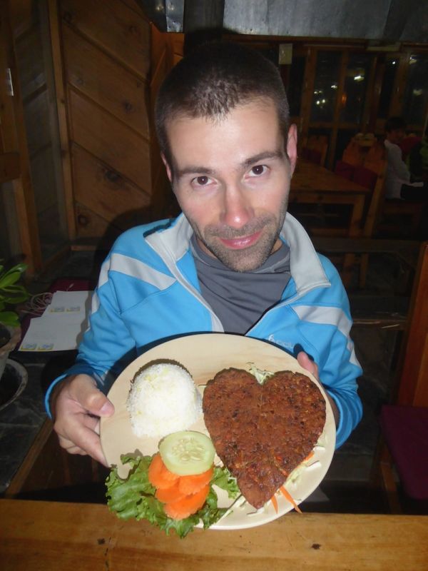 Sebastien posing with cute vegetarian cutlet