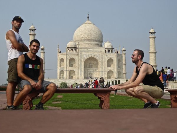 Posing by the Taj Mahal with our friend Andrew Posing by the Taj Mahal with our friend Andrew