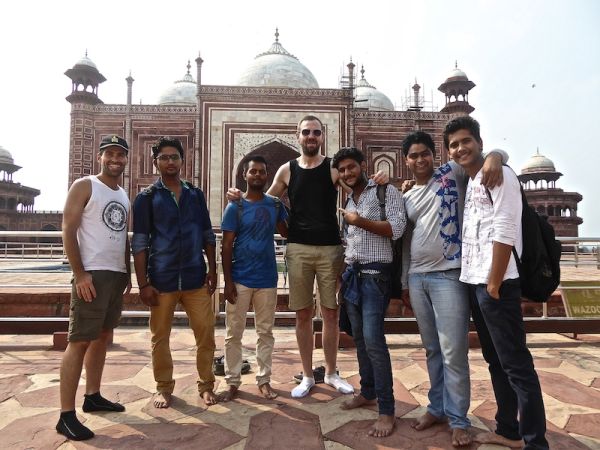 Andrew towering over the Indian boys Andrew towering over the Indian boys
