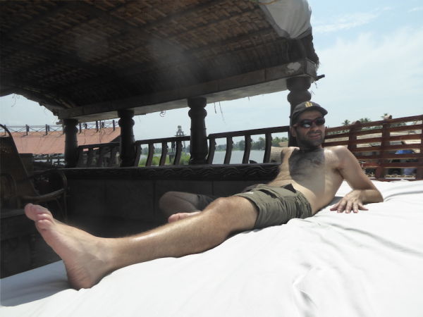Sebastien relaxing on our houseboat Sebastien relaxing on our houseboat