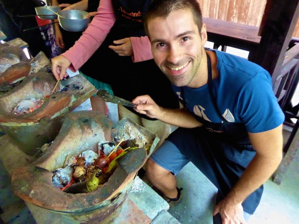 Seb with the aubergine jeow ingredients Seb with the aubergine jeow ingredients