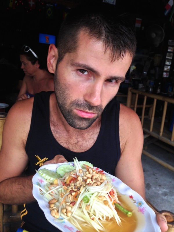 Sebastien with a tasty Som Tam best streetfood in Thailand Sebastien with a tasty Som Tam