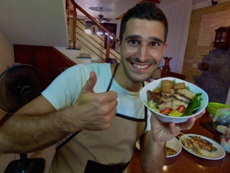 Stefan showing off his freshly made bowl of Cao Lau