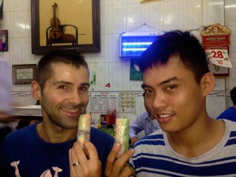 Sebastien and Quan with fresh spring rolls