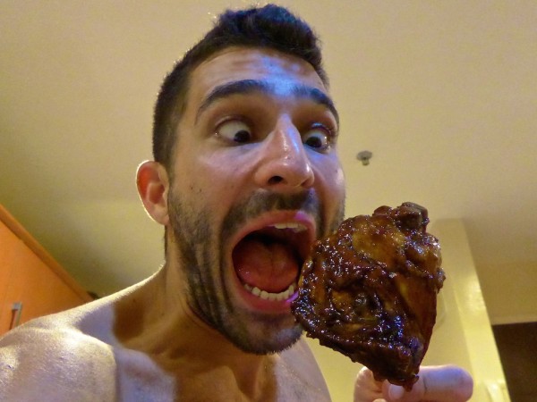 Stefan enjoying Filipino chicken adobo Stefan enjoying Filipino chicken adobo