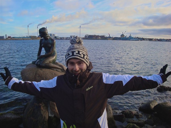 Seb inspired to swim like a mermaid by the Little Mermaid statue in Copenhagen
