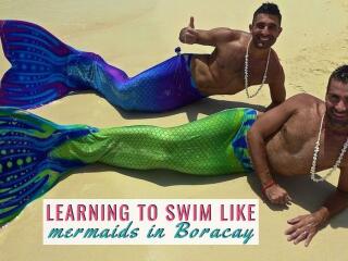Nomadic Boys learning to swim like a mermaid at Boracay