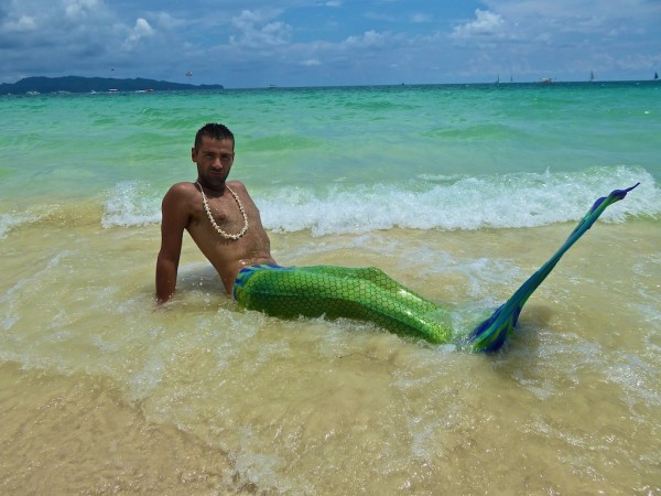 Birthday boy Seb posing as a mermaid