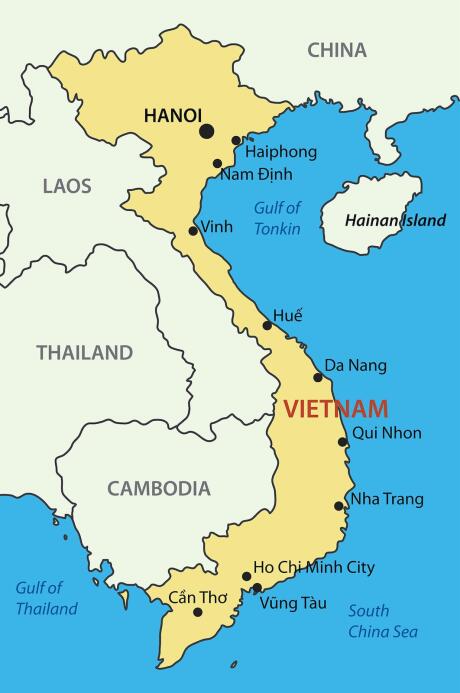 Mapa do Vietnã com o formato da letra S