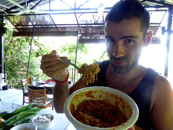 Otak otak mixture with the fish added Otak otak mixture with the fish added