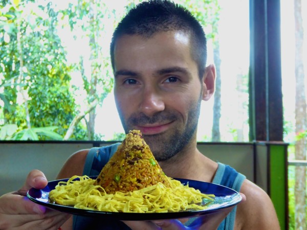 Seb's nasi goreng lunch by the Kinabatangan River