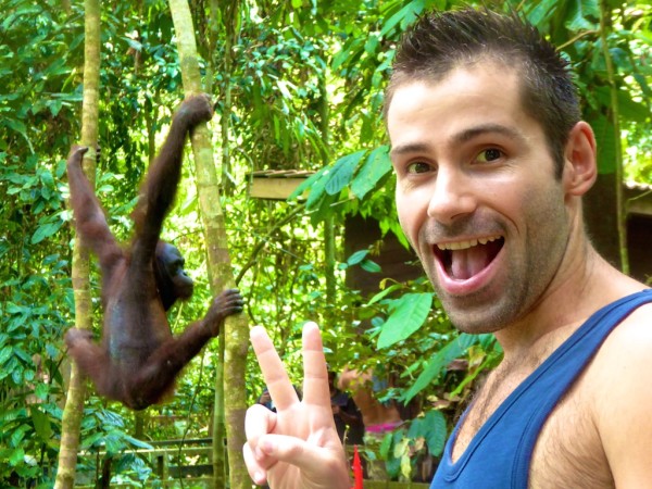 Orang-Utan photobombing Seb in Sepilok