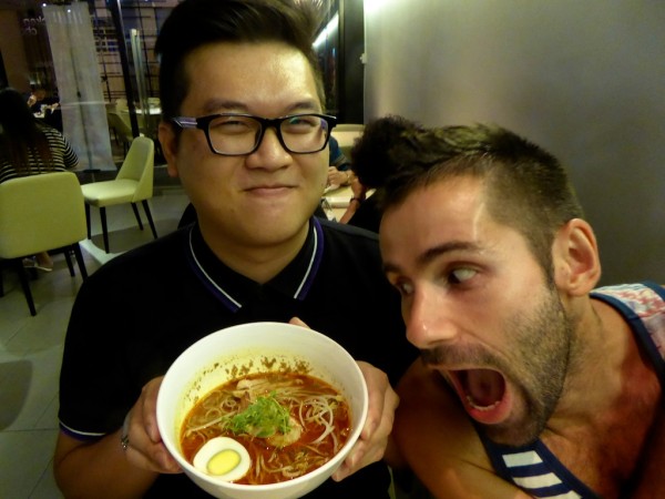 Seb and Ronnie with Sarawak Laksa in Kuching