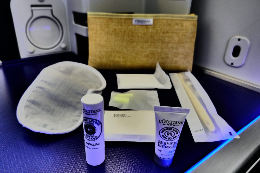 ANA business class amenities during flight