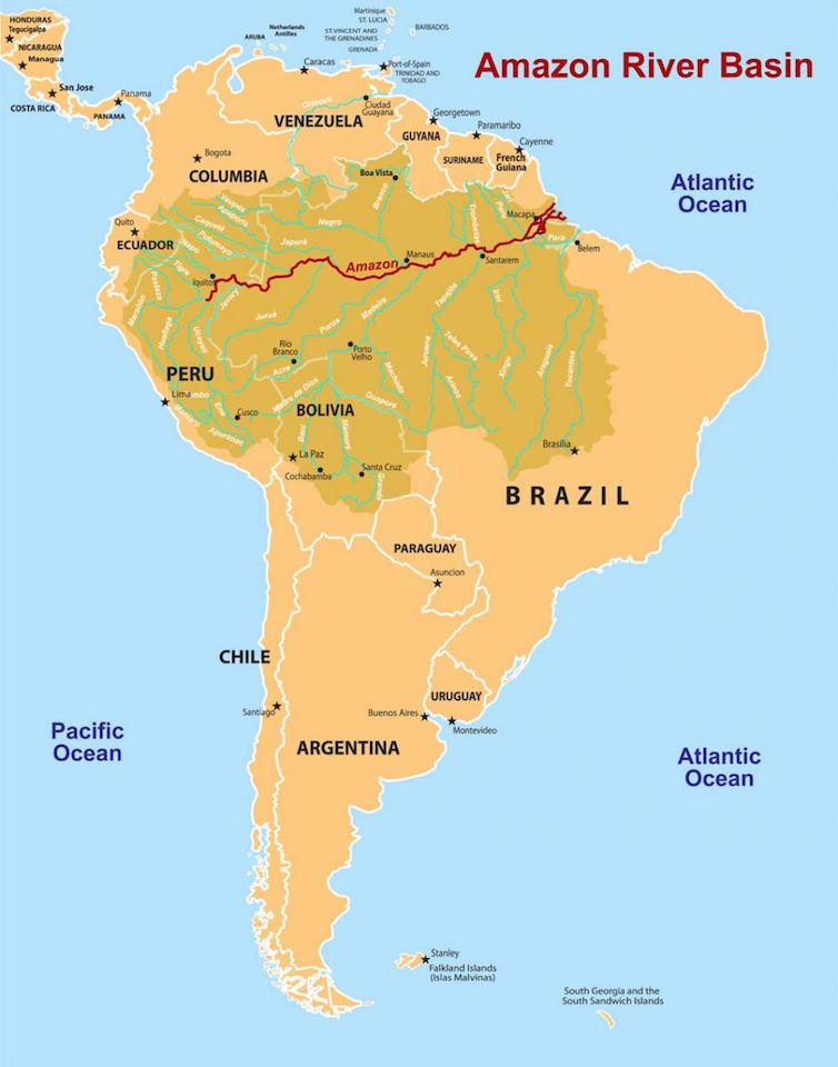 jungle lodge or river cruise Amazon Basin Map