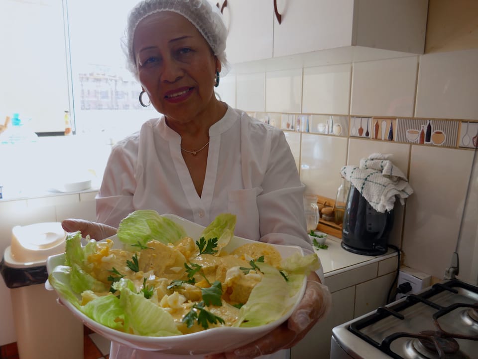 Papa a la huancaina with Aaron's mum Papa a la huancaina famous foods from peru
