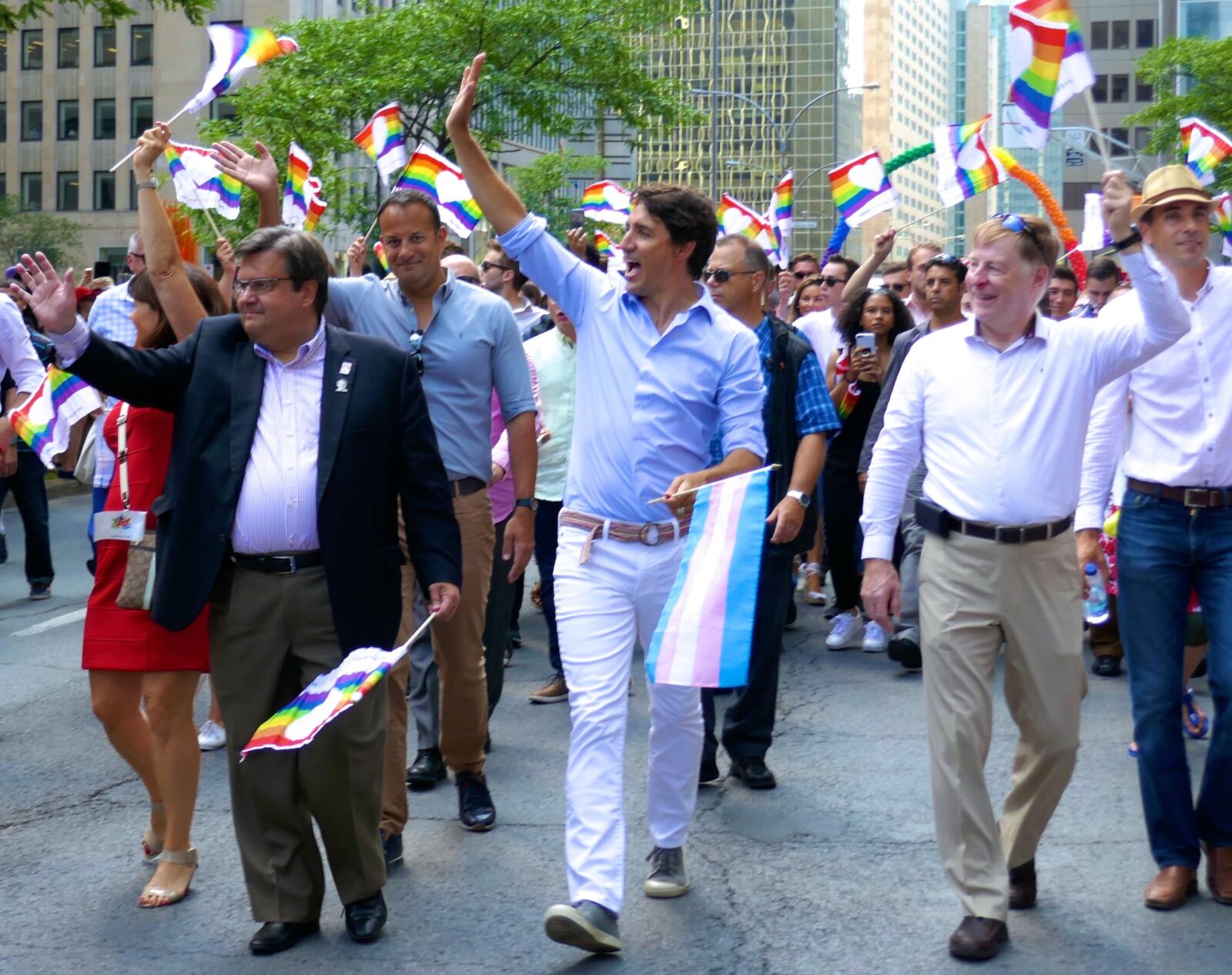 Justin Trudeau leading the Montreal gay Pride parade.