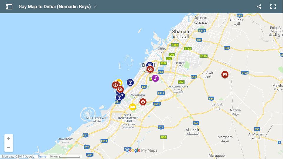 Our map of the best gay friendly accommodation, bars and activities in Dubai.