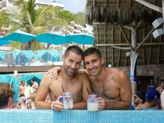 Hanging out in the pool at the Mantamar gay beach club pool-party, Puerto Vallarta.