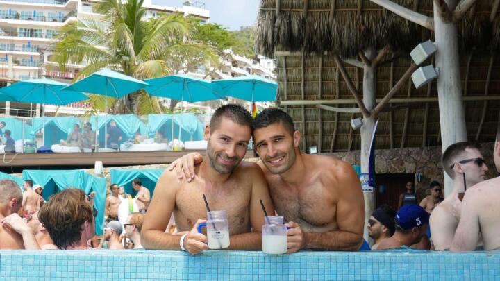 Hanging out in the pool at the Mantamar gay beach club pool-party, Puerto Vallarta.