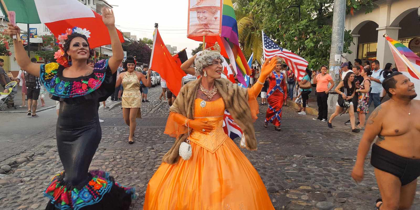 Flamboyant participants in the Puerto Vallarta gay pride parade.