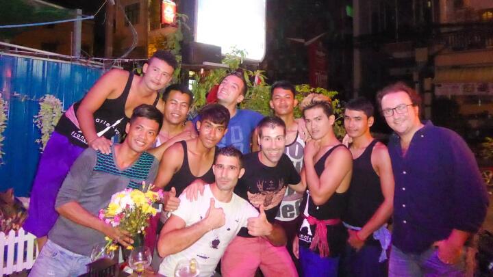 Group photo at Space gay bar in Phnom Penh