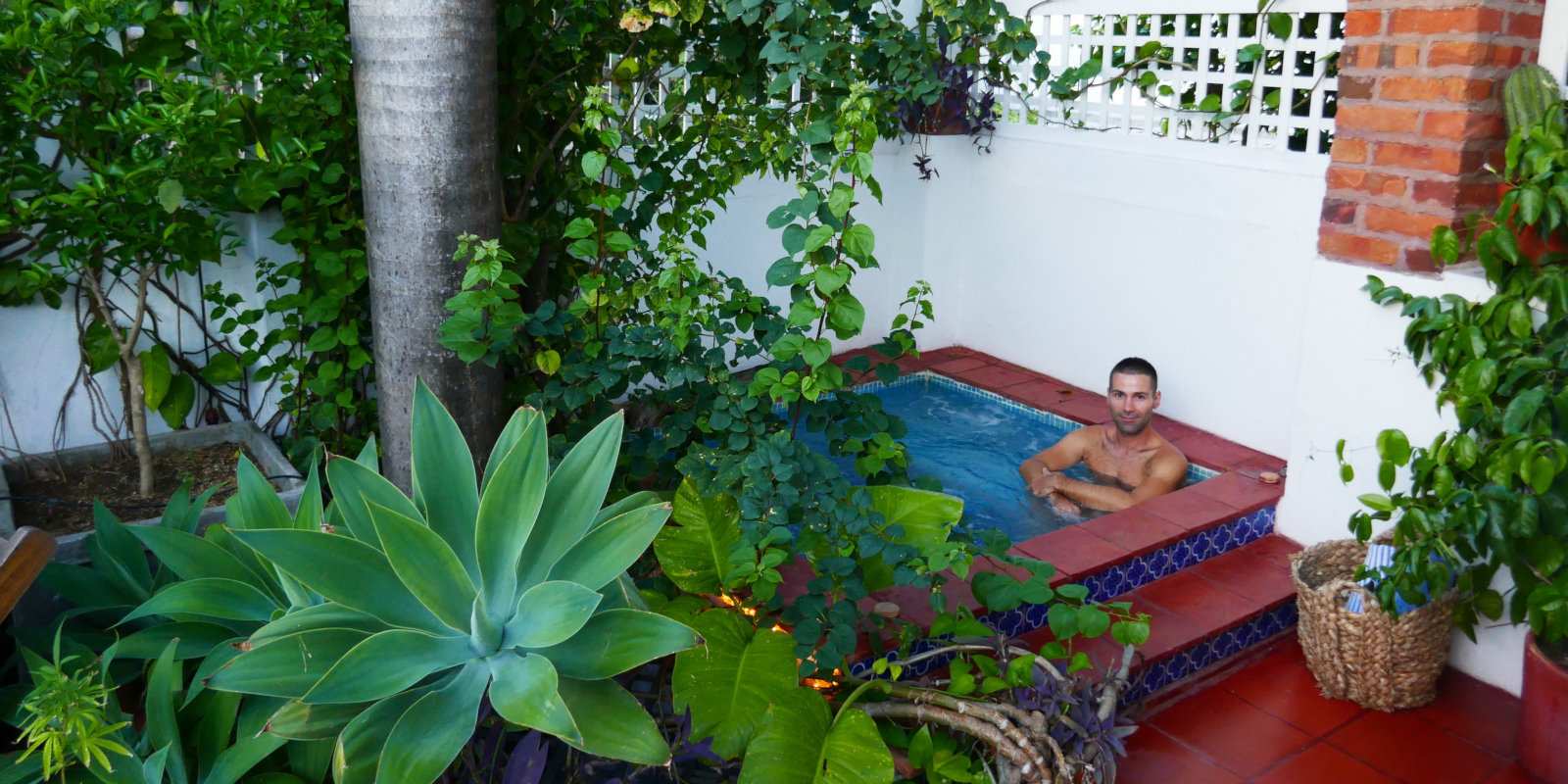 Les Lezards is a lovely gay guesthouse in Cartagena with a Jacuzzi surrounded by plants that makes you feel like you're in the jungle!