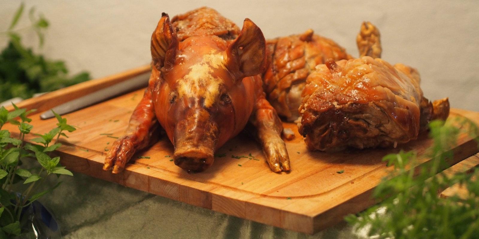 Lechon is a delicious meal from the Philippines where a suckling pig is roasted over coals