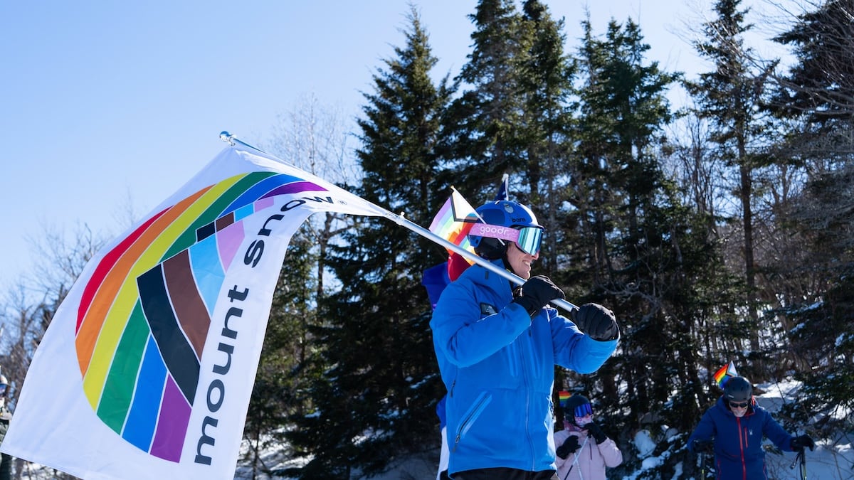 Mount Snow gay ski Pride Flag.