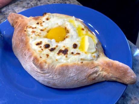 One of the Georgian dishes we loved was the Khachapuri, a cheesy eggy bread!