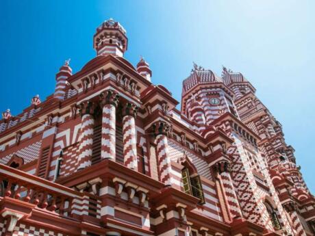 The Jami Ul-Alfar Mosque in Colombo is commonly known as the Red Mosque for it's incredible red and white striped exterior
