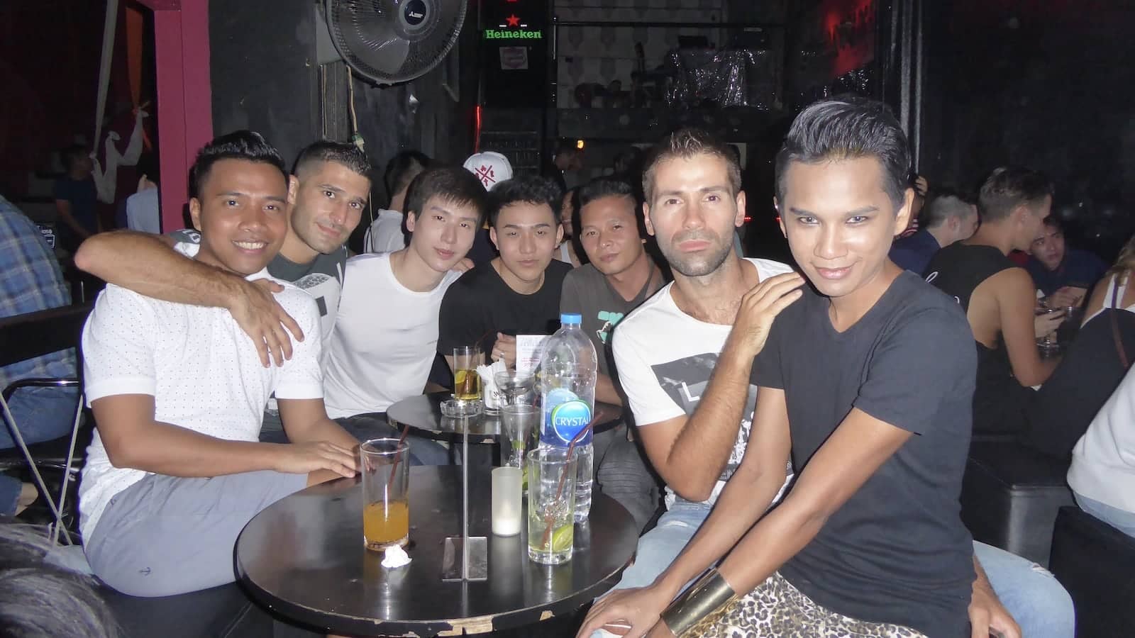 Hanging out with our friends at the Stranger gay bar in Bangkok