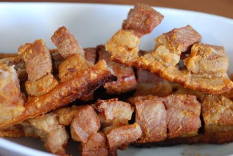 Chicharron is a dish made of fried pork, a specialty from Colombia