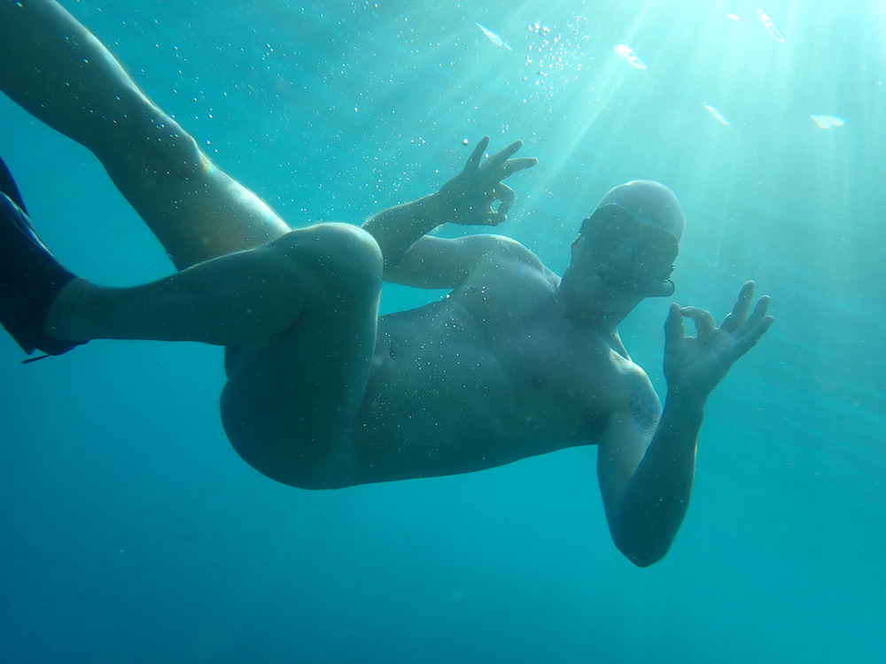 Man snorkeling in Indonesia.