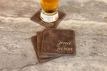 Customized leather coasters are a great gift for gay couples who hate water rings!