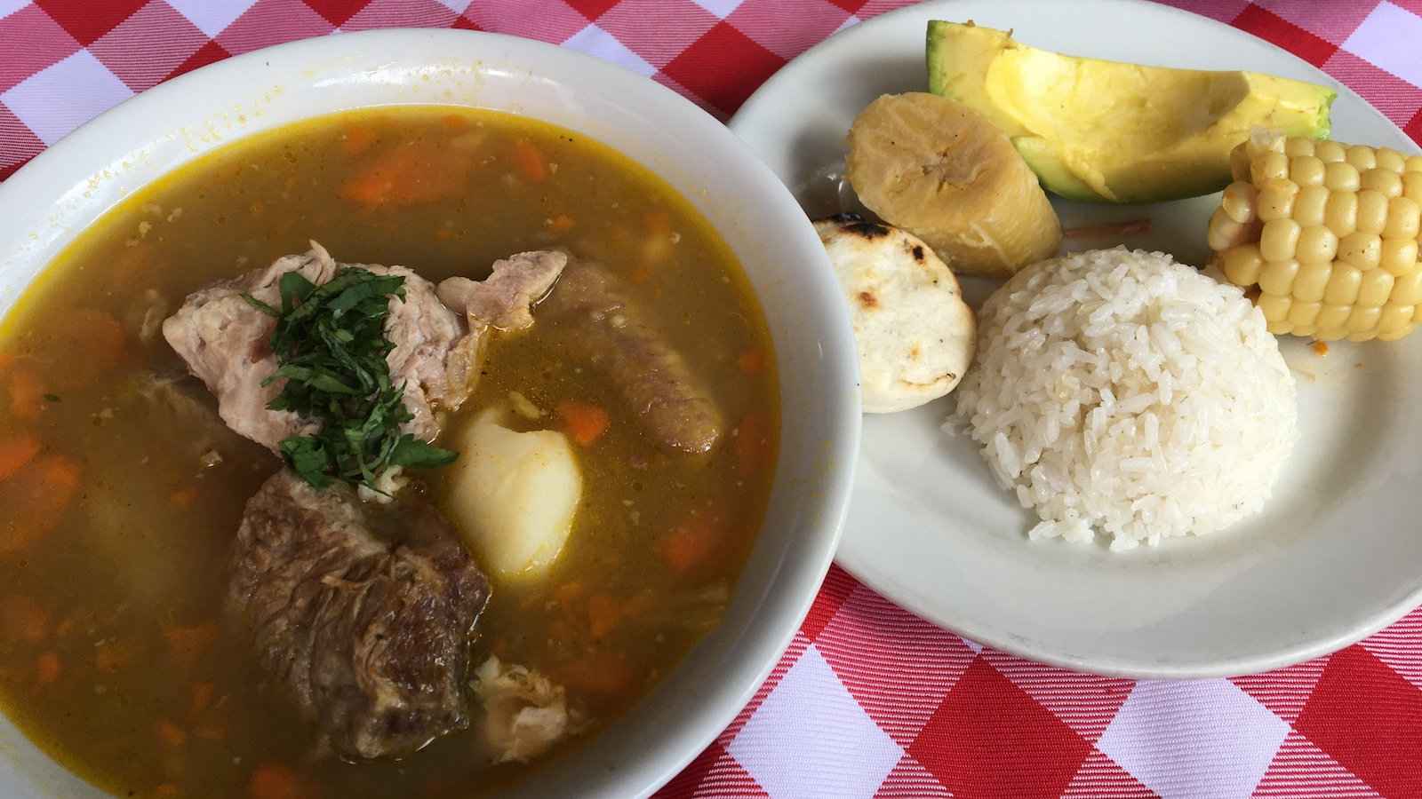 Sancocho is a hearty stew from Colombia that is made differently all over but is pretty much always delicious