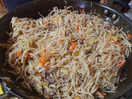 Tsuivan is a type of mutton and noodle dish that's eaten a lot in Mongolia